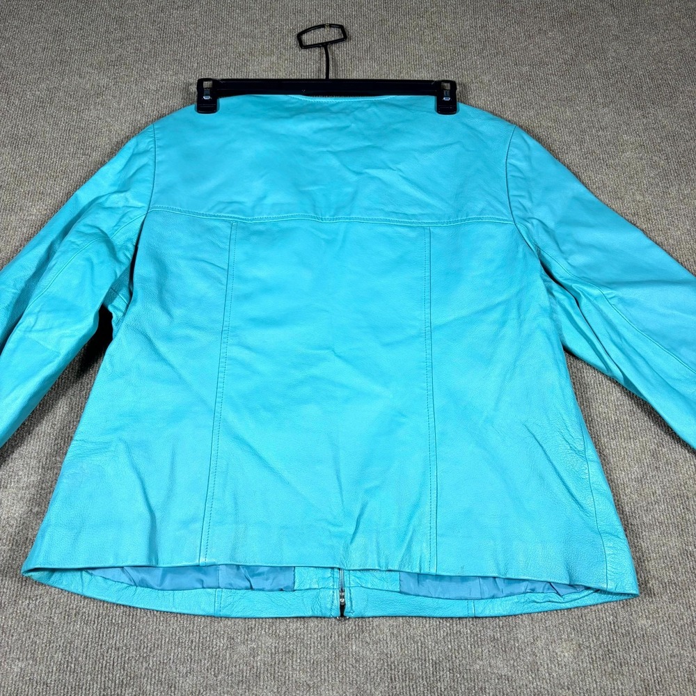 Newport News Easy Style Leather Jacket Womens 16W Turquoise Fully Lined Full Zip - Picture 7 of 10